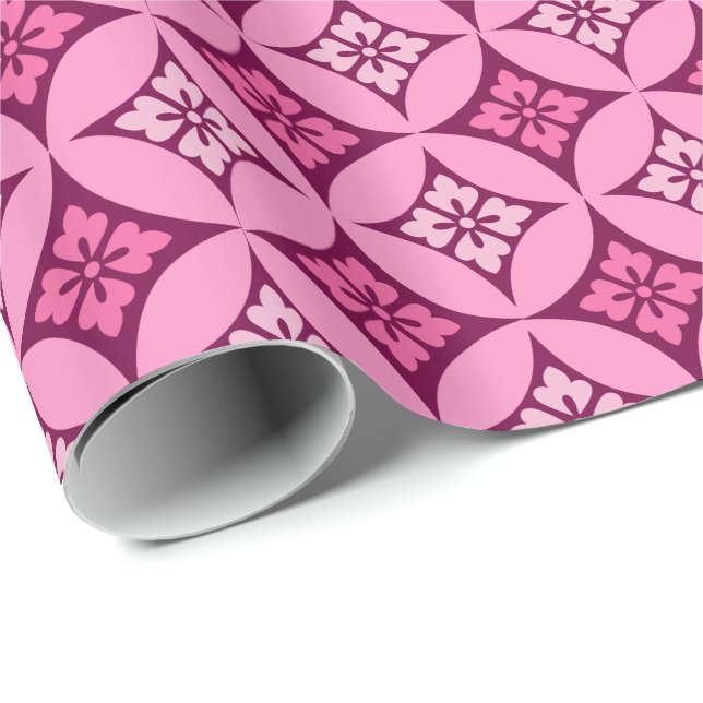 Papier Cadeau Shippo avec Motif Fleur, Rose et Bourgogne (Coin rond)