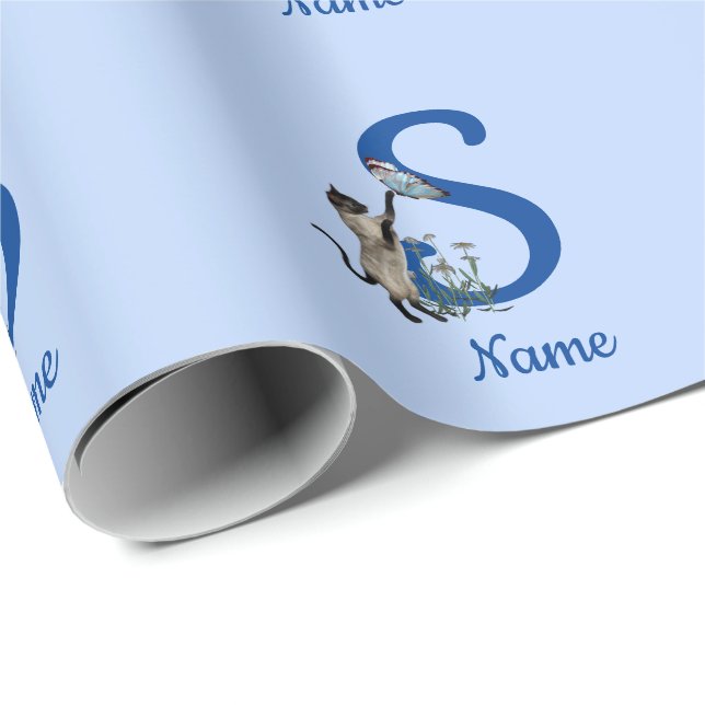 Papier Cadeau Siamese Papillon de chat Monogramme initial S Votr (Coin rond)