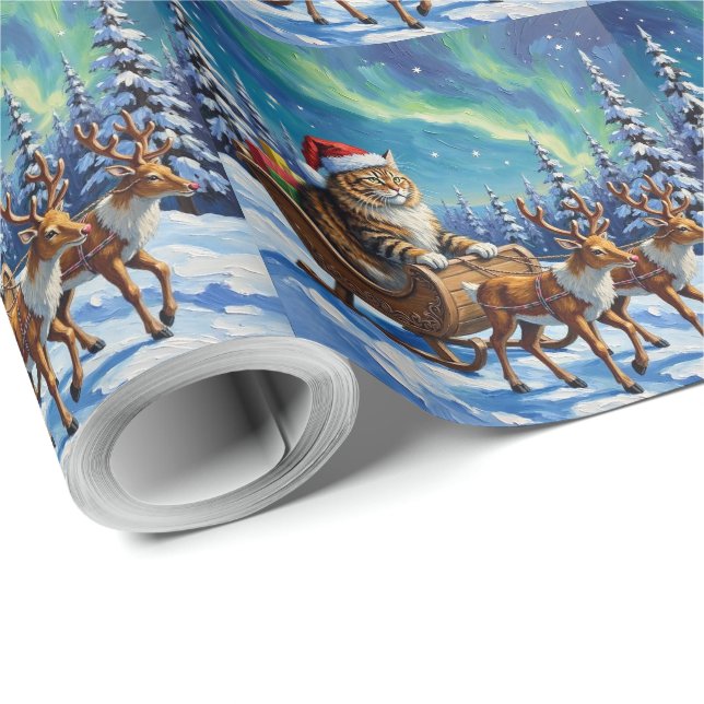 Papier Cadeau Siberian Cat Christmas Taiga Sleigh Ride (Coin rond)