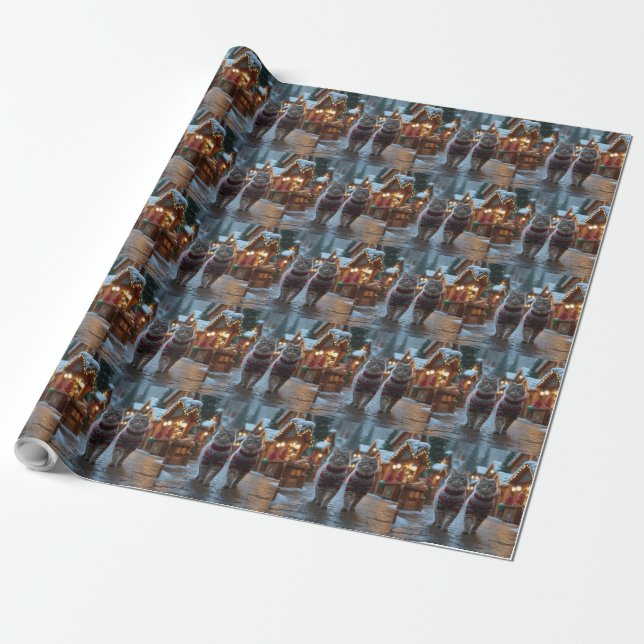 Papier Cadeau Siberian Cats Christmas Snow Holiday  (Déroulé)