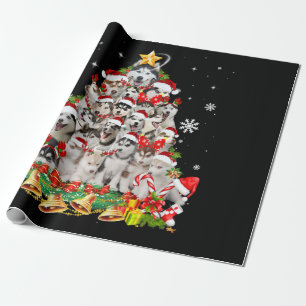 Papier Cadeau Sibérie Husky Christmas Tree Lumières Drôle Chi