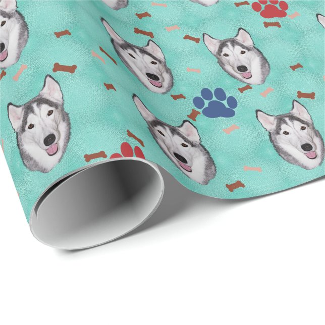 Papier Cadeau Sibérien Husky (Coin rond)