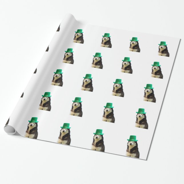Papier Cadeau Sibérien Husky Chien Saint Patrick jour (Déroulé)