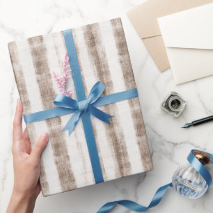 Papier Cadeau Sicilien Tissé Crème Brun Rayures Réception de Mar