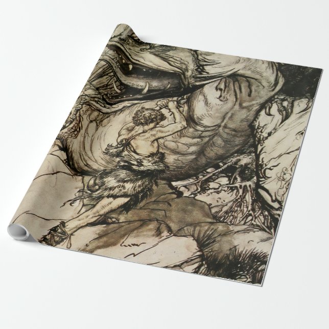 Papier Cadeau "Sigfried Kills Fafner" par Arthur Rackham (Déroulé)
