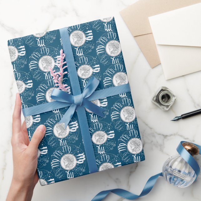 Papier Cadeau SIGNE Zodiaque - Virgo.b D Bleu BG (Cadeaux)