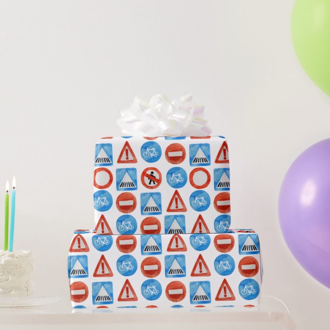 Papier Cadeau Signes de circulation, Vélo, Balades (Cadeaux de fête)