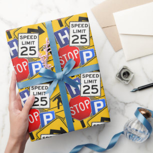 Papier Cadeau Signes de trafic rétros colorés Toutes les occasio