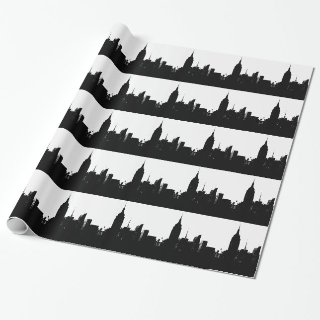 Papier Cadeau Silhouette blanche noire de New York (Déroulé)