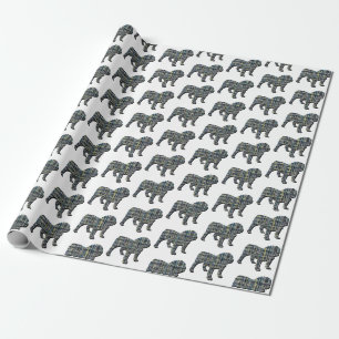 Papier Cadeau Silhouette Bulldog Anglais Grille Y&B Blanc