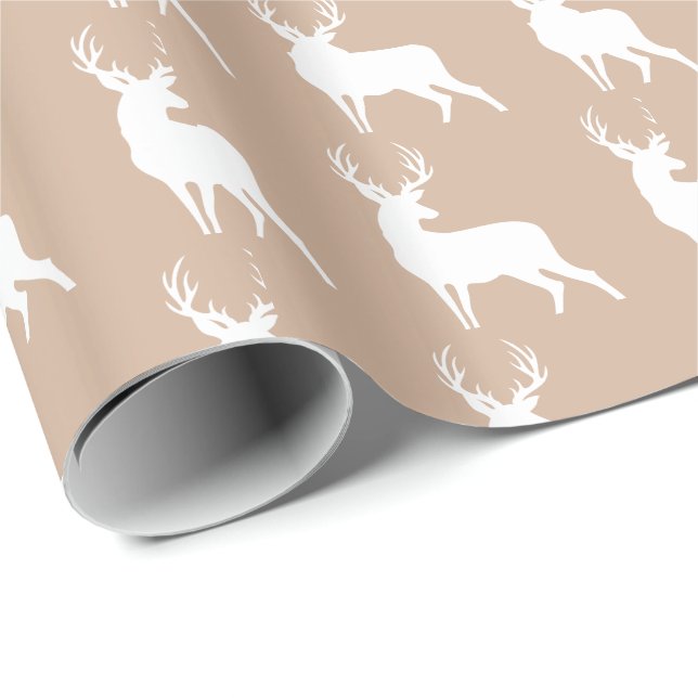 Papier Cadeau Silhouette de cerf blanc rustique (Coin rond)