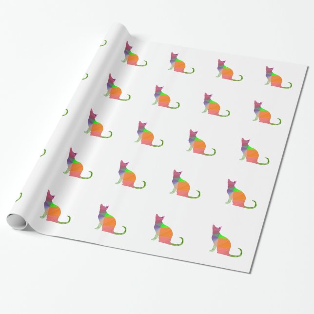 Papier Cadeau Silhouette de chat à faible densité (Déroulé)