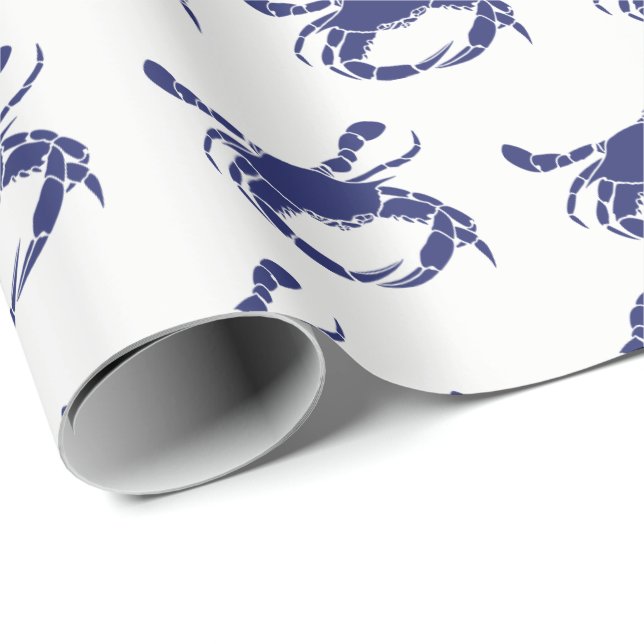 Papier Cadeau Silhouette de crabe #1 Dessin bleu (Coin rond)