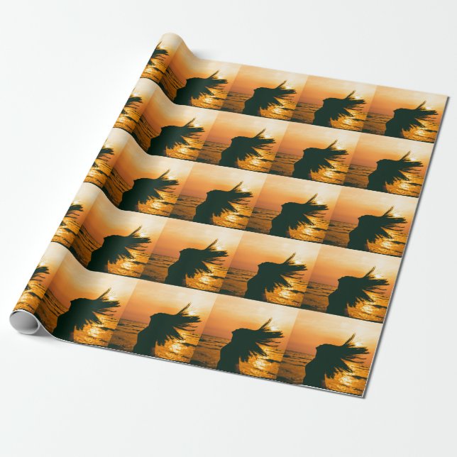 Papier Cadeau Silhouette de fille, coucher du soleil sur la mer, (Déroulé)