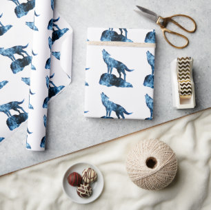 Papier Cadeau Silhouette de fumée brillante bleue hurlante