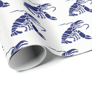 Papier Cadeau Silhouette de homard no 1 Dessin bleu