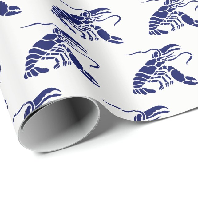 Papier Cadeau Silhouette de homard no 1 Dessin bleu (Coin rond)
