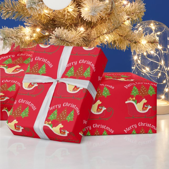 Papier Cadeau Silhouette de Noël du Labrador jaune Rouge (Vacances)