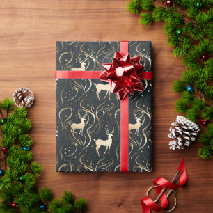 Papier Cadeau Silhouette de renne brillant noir et or