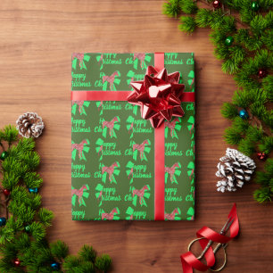 Papier Cadeau Silhouette de Whippet Noël vert Chien & Nœud Vert