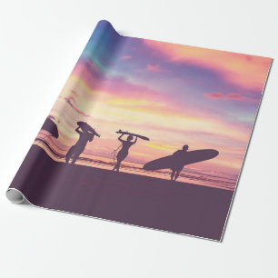 Papier Cadeau Silhouette Des surfeurs transportant leur surfboa
