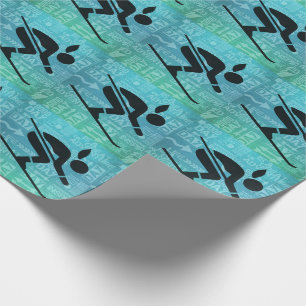 Papier Cadeau Silhouette du skieur de descente avec bleu turquoi