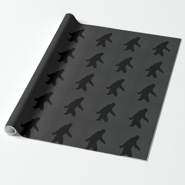 Papier Cadeau Silhouette Noire Bigfoot Style Fibre de Carbone (Déroulé)