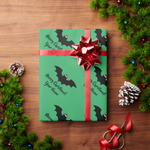 Papier Cadeau Silhouette père Noël chauve-souris vert Noël ca