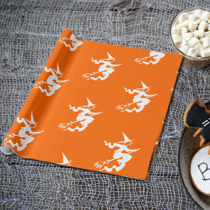 Papier Cadeau silhouette sorcière en orange néon