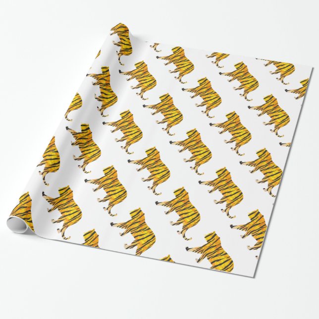 Papier Cadeau Silhouette Tigre noir et orange (Déroulé)