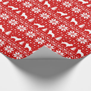 Papier Cadeau Silhouettes de Briard Chiens Noël Rouge