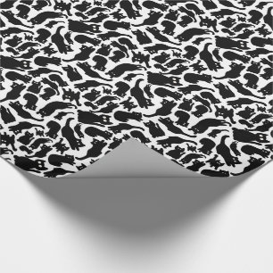 Papier Cadeau Silhouettes de chat noir ludiques et fantaisistes
