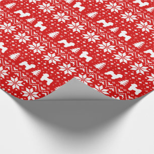 Papier Cadeau Silhouettes de chien maltais Noël Rouge