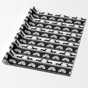 Papier Cadeau Silhouettes Gris Noir Blanc Art Déco Ventilateur