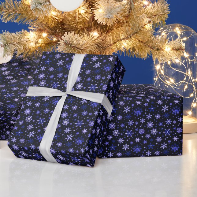Papier Cadeau Silver blanc Flèche de neige bleu Noir Noël (Vacances)