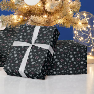 Papier Cadeau Silver blanc violet flocons de neige Noir Noël