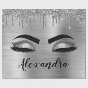 Papier Cadeau Silver Glitter Sparkle Eyelashes Monogram