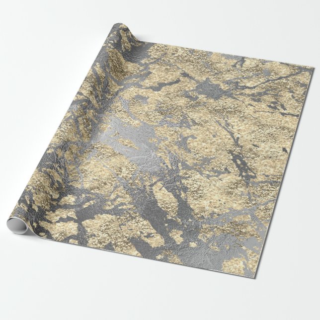 Papier Cadeau Silver Grey Abstrait Molten Champaign Gold VIP (Déroulé)