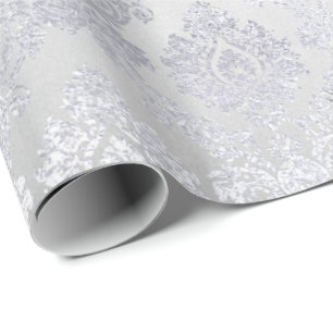 Papier Cadeau Silver Grey Floral Damask Floral Royal Monochrom