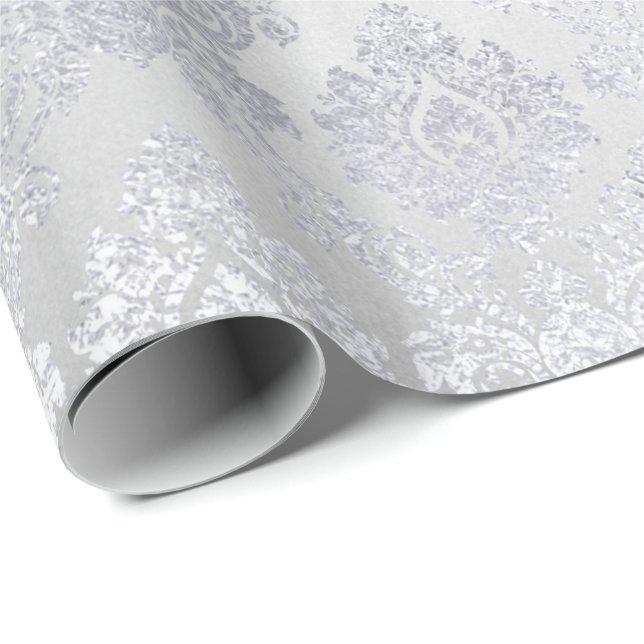 Papier Cadeau Silver Grey Floral Damask Floral Royal Monochrom (Coin rond)