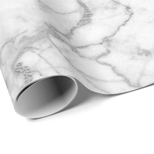 Papier Cadeau Silver Gris Blanc Carrare Marbre Pierre Glam minim (Coin rond)
