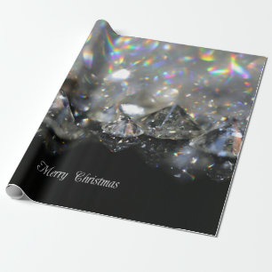 Papier Cadeau Silver Joyeux Texte de Noël brillant Diamants Noir