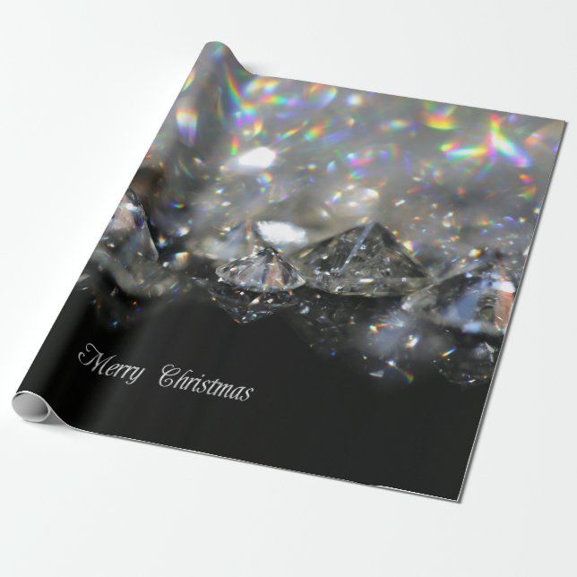 Papier Cadeau Silver Joyeux Texte de Noël brillant Diamants Noir (Déroulé)