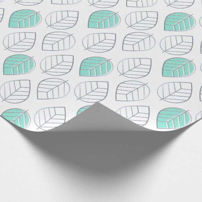 Papier Cadeau Silver & Turquoise Design chic & moderne feuille (Coin)