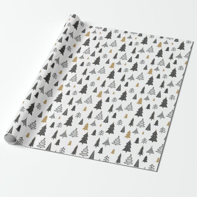 Papier Cadeau Simple Black and White Doodle Christmas Modern (Déroulé)