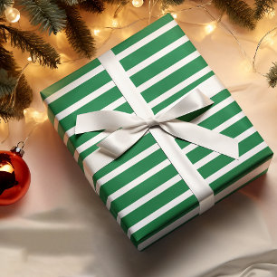Papier Cadeau Simple Chic Motif Rayures Blanches Sur Fond Vert