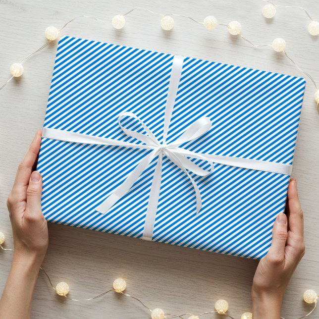 Papier Cadeau Simple élégant étroit Motif rayé bleu blanc (Créateur téléchargé)