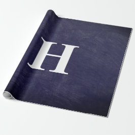 Papier Cadeau Simple Elegant Marine Bleu Blanc Monogramme Simple
