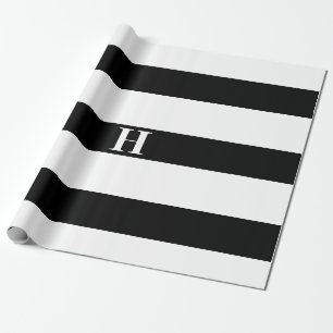 Papier Cadeau Simple Élégant noir blanc rayures Simple Monogramm
