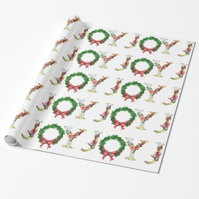 Papier Cadeau Simple fleur de Noël couronne de joie écriture fan (Déroulé)